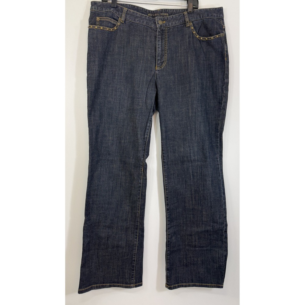 Michael Kors Studded Pocket Jeans 18W Dark Wash Bootcut Denim Stretch Plus Size